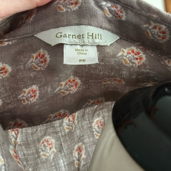 Garnet Hill Gray Floral 100% Linen Floral Button Down Blouse Size 4 - Picture 11 of 12